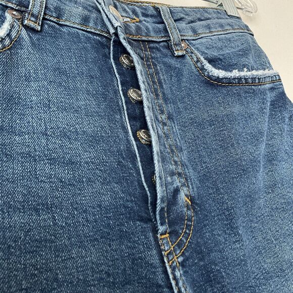 Free People Jeans Blue Slit Released Hem Hidden Button Fly 27 - Picture 4 of 11